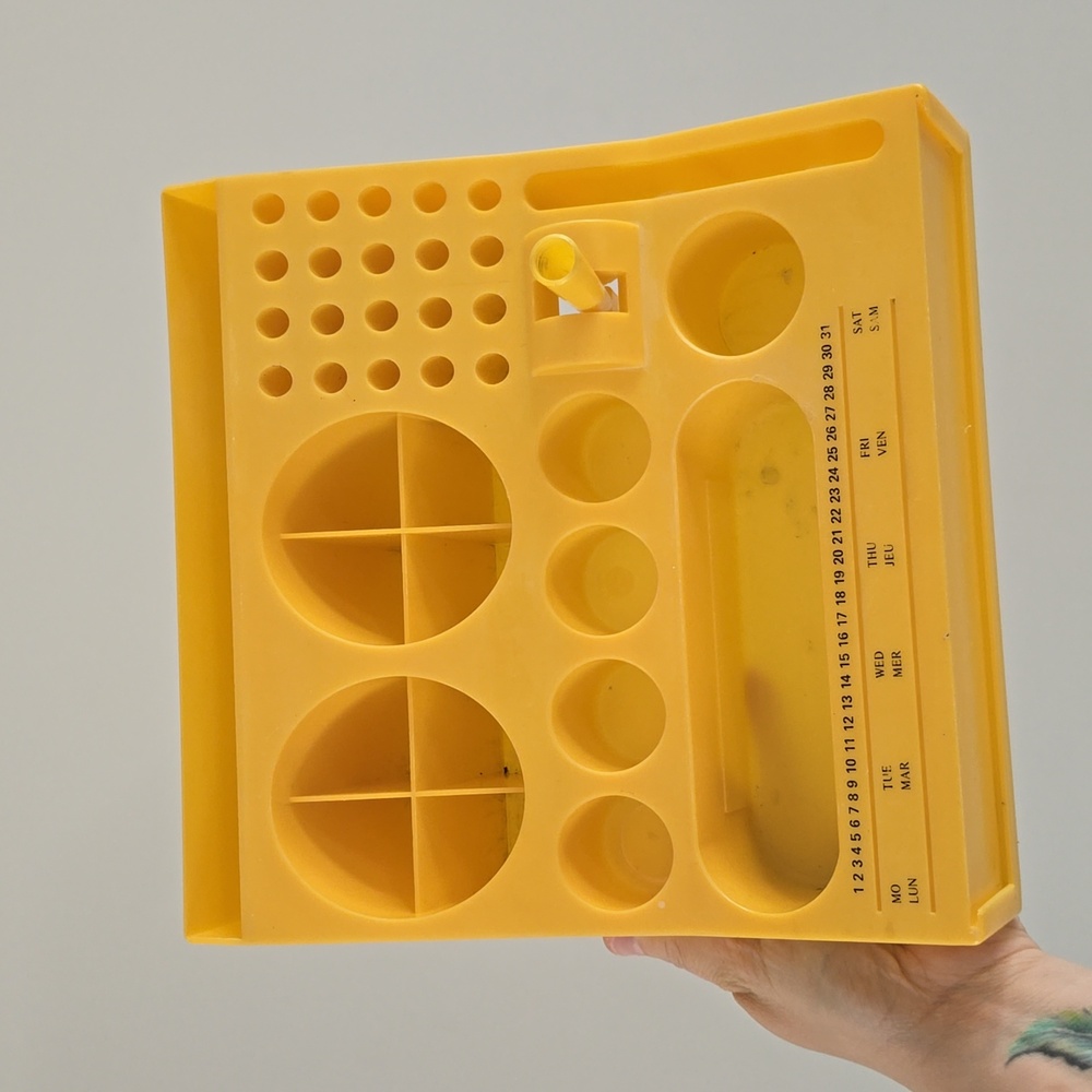 1970s yellow desk organizer